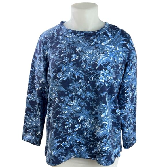 Talbots Women's Blue Floral Long Sleeve Crew Neck Sweatshirt Sweater Top Size XL - Picture 1 of 4